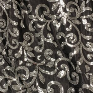 BLACK & SILVER SEQUIN SWIRL TABLECLOTH