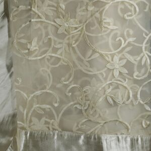 IVORY SHEER VINE/SATIN TRIM OVERLAY