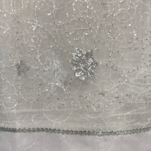WHITE SHEER & SILVER SEQUIN FLORAL OVERLAY