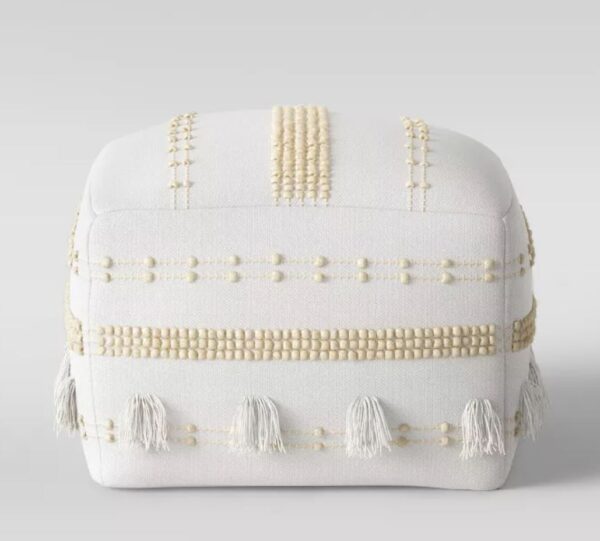 textured cream square poof