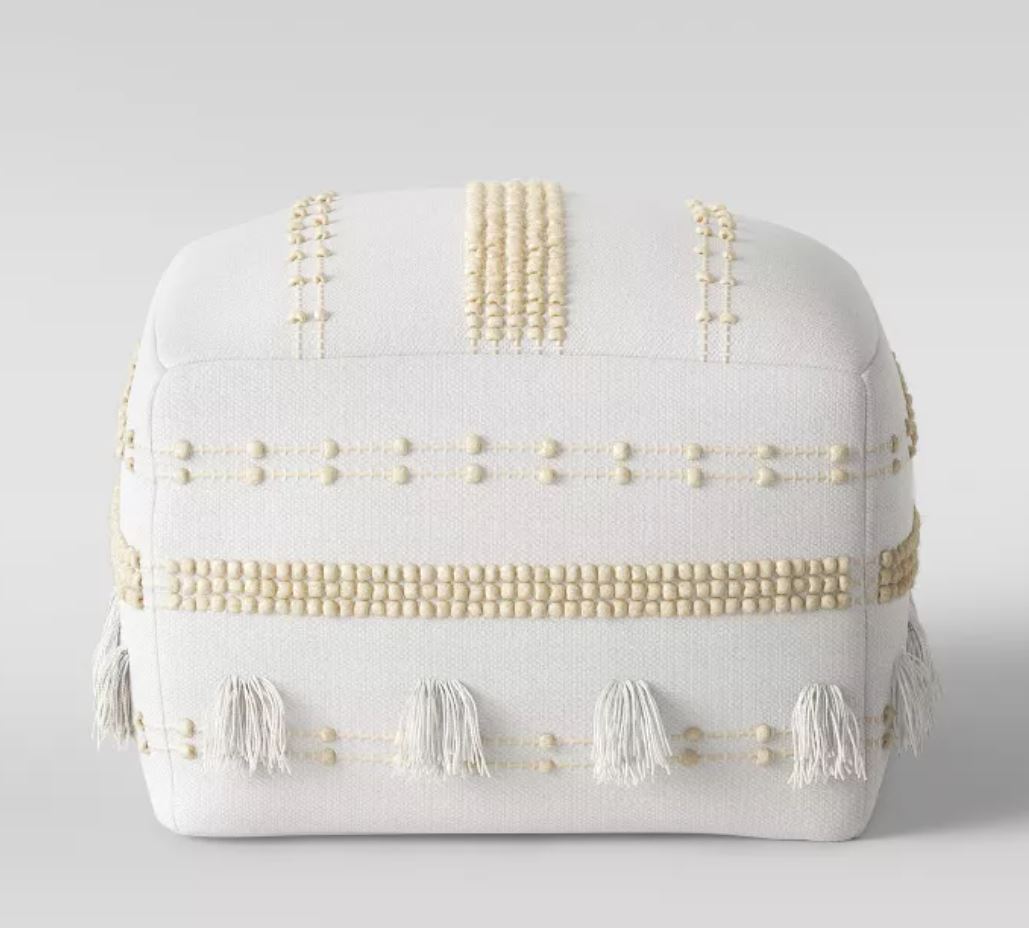 textured cream square poof