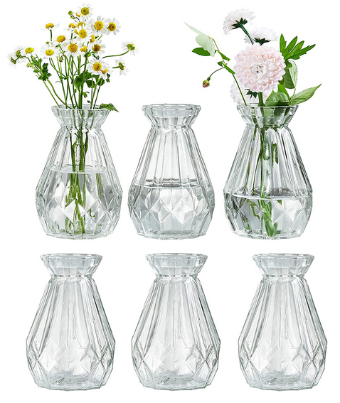 ClearGlassVase-DiamondFaceted01-6in