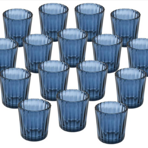 Glass Tealight Votive Candle Holders Blue Scalloped