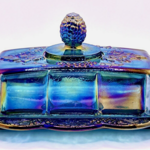 Indiana Glass Co. Harvest Grape Blue Iridescent Butter Dish