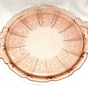 Jeanette Cherry Blossom Cake Plate Tray w/Handles Peach/Pink 12 1/2”